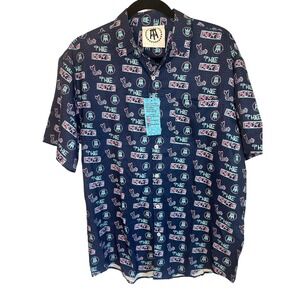Barstool Sports Boys Navy All Over Print Neon Logo Button Up Shirt